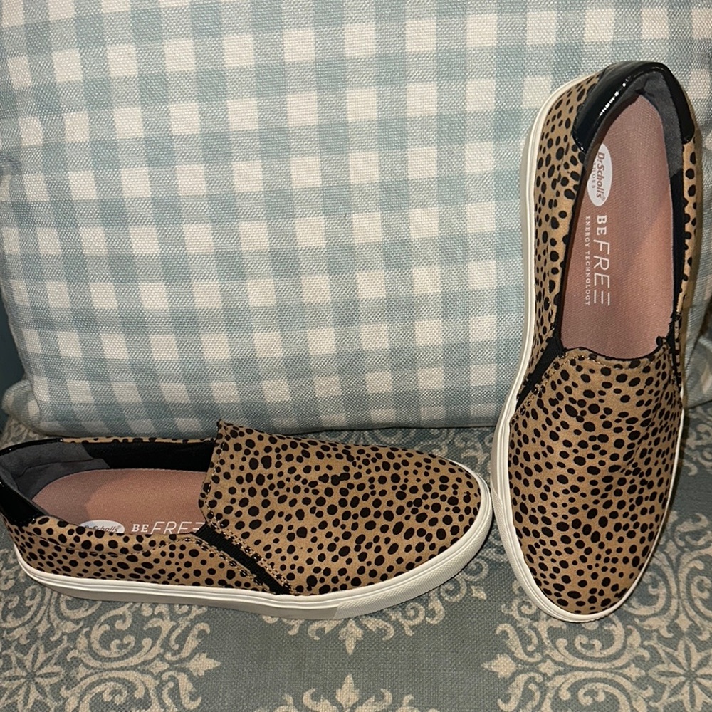 Dr. Scholl’s, women’s 8.5, brown and black polka dot shoes